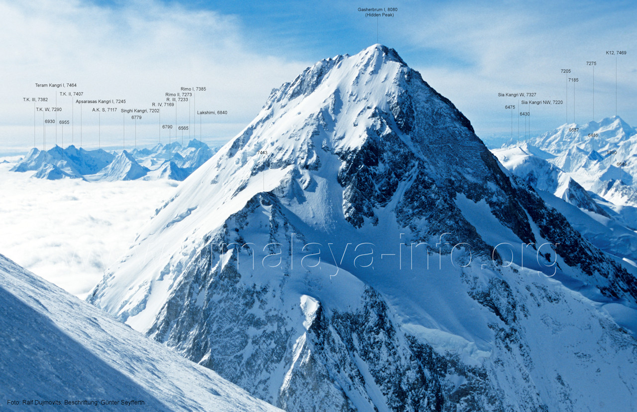 Gipfelpanorama vom Gasherbrum I, 8080 m (Hidden Peak)